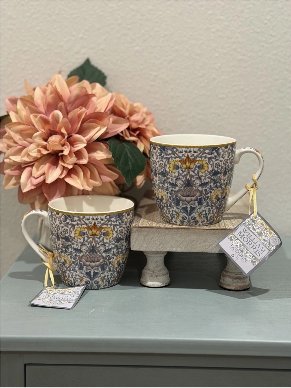 NEW! William Morris- Leonardo Collection LODDEN INDIGO Coffee/Tea
Mug Set-2